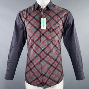 COMME des GARCONS SHIRT Size S Grey Red Plaid Cotton Wool Long Sleeve Shirt